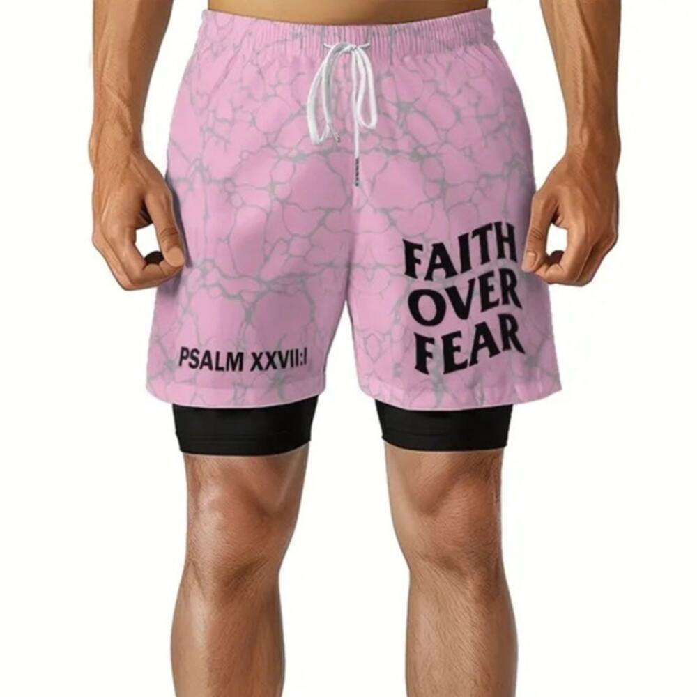 NWT ~ Men's Pink & Gray 2-in-1 Shorts And Quick Drying Swimming Trunks ~ SMALL